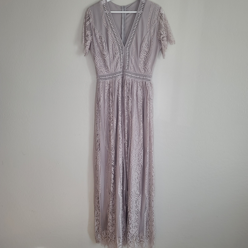 Gray Boho Lace Maxi Dress